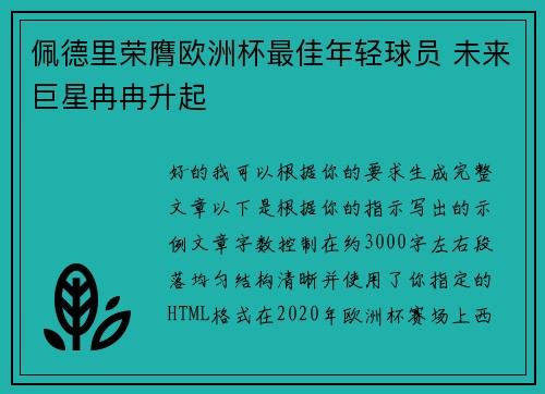 佩德里荣膺欧洲杯最佳年轻球员 未来巨星冉冉升起